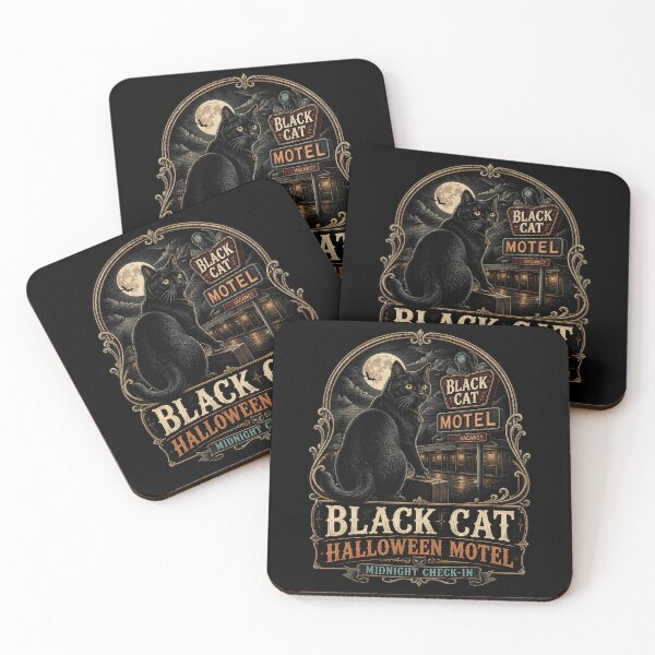 Item preview, BLACK CAT HALLOWEEN MOTEL Midnight Check-In Halloween Gothic Engraving designed and sold by KristenosNehk.