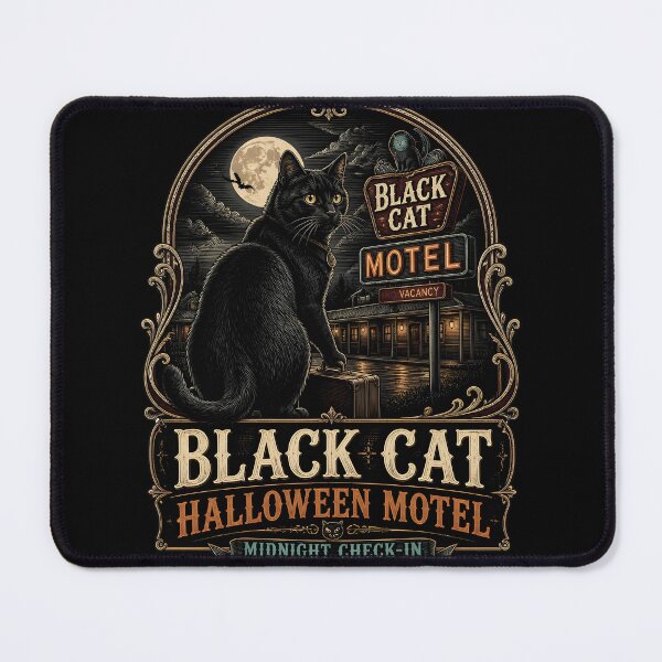 Item preview, BLACK CAT HALLOWEEN MOTEL Midnight Check-In Halloween Gothic Engraving designed and sold by KristenosNehk.