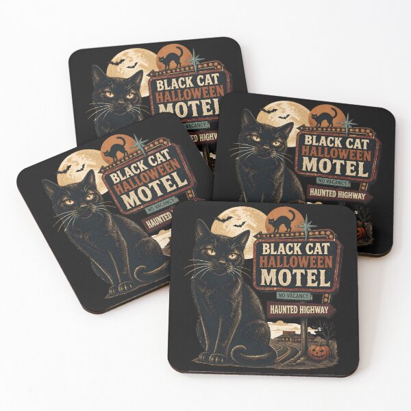 Item preview, BLACK CAT HALLOWEEN MOTEL Haunted Highway Halloween Vintage Screen Print designed and sold by KristenosNehk.