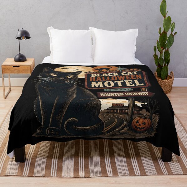 Item preview, BLACK CAT HALLOWEEN MOTEL Haunted Highway Halloween Vintage Screen Print designed and sold by KristenosNehk.