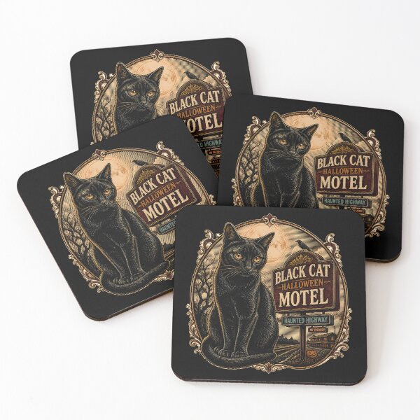 Item preview, BLACK CAT HALLOWEEN MOTEL Haunted Highway Halloween Gothic Engraving designed and sold by KristenosNehk.