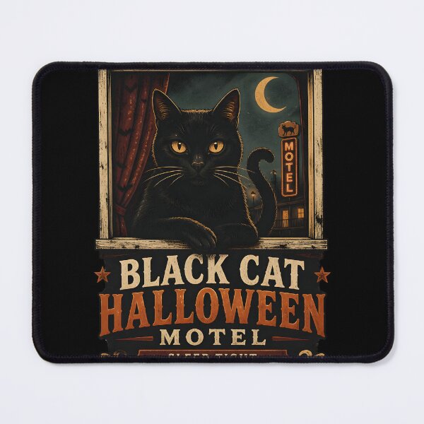Item preview, BLACK CAT HALLOWEEN MOTEL Sleep Tight Halloween Vintage Screen Print designed and sold by KristenosNehk.