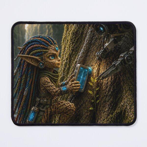 Item preview, Cyberpunk Elf Repairing an Ancient Tree designed and sold by JUTElCONIC.