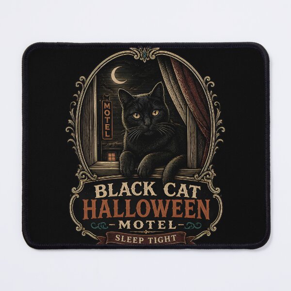 Item preview, BLACK CAT HALLOWEEN MOTEL Sleep Tight Halloween Gothic Engraving designed and sold by KristenosNehk.