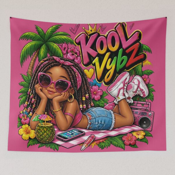 Item preview, Cute Black Girl Summer Vybz Tropical Palm Trees Art designed and sold by digitalbob60.