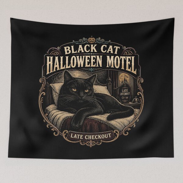 Item preview, BLACK CAT HALLOWEEN MOTEL Neon Moon Motel Halloween Vintage Screen Print designed and sold by KristenosNehk.