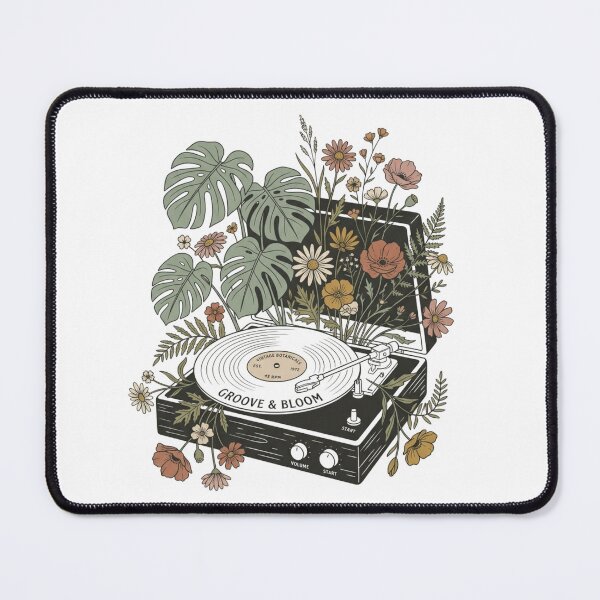 Item preview, Groove and Bloom Vintage Vinyl Record Player Botanical Art designed and sold by VibeTherapyArt.