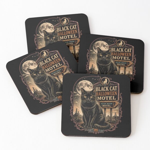Item preview, BLACK CAT HALLOWEEN MOTEL Neon Moon Motel Halloween Gothic Engraving designed and sold by KristenosNehk.