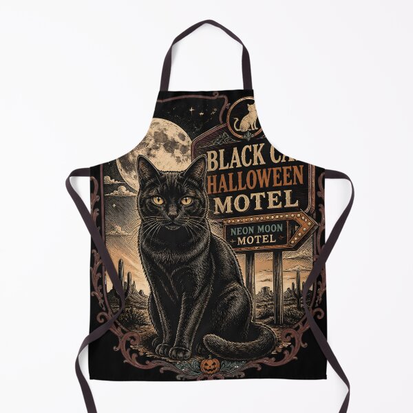 Item preview, BLACK CAT HALLOWEEN MOTEL Neon Moon Motel Halloween Gothic Engraving designed and sold by KristenosNehk.