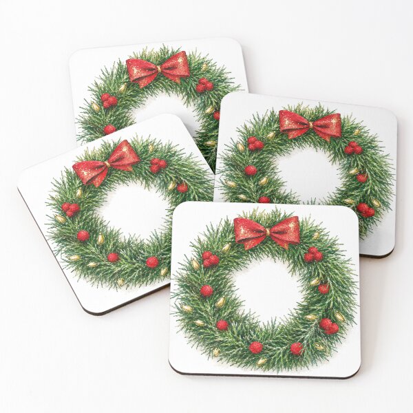 Item preview, Traditional Christmas Wreath with Red Bow Watercolor designed and sold by Shew Gallery.
