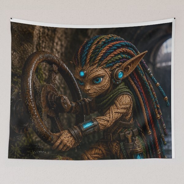 Item preview, Cyberpunk Elf Repairing a Water Wheel designed and sold by JUTElCONIC.