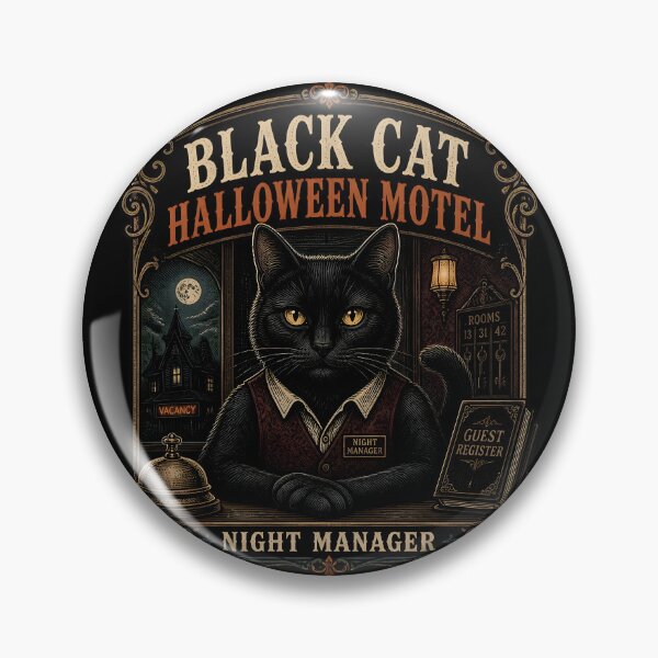 Item preview, BLACK CAT HALLOWEEN MOTEL Night Manager Halloween Gothic Engraving designed and sold by KristenosNehk.