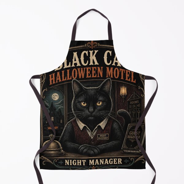 Item preview, BLACK CAT HALLOWEEN MOTEL Night Manager Halloween Gothic Engraving designed and sold by KristenosNehk.
