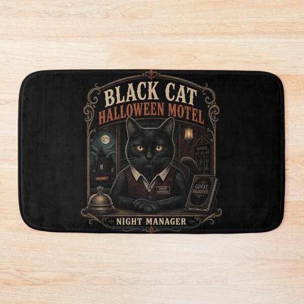 Item preview, BLACK CAT HALLOWEEN MOTEL Night Manager Halloween Gothic Engraving designed and sold by KristenosNehk.