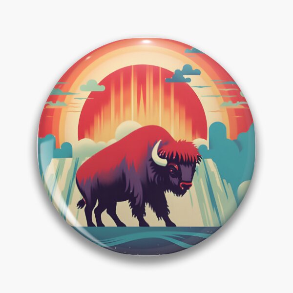 Item preview, Majestic Buffalo At The Waterfall Nature Landscape Art | Wild Bison Scenic Wilderness Illustration | ⭐⭐⭐⭐⭐ designed and sold by Yogesh Kapoor.