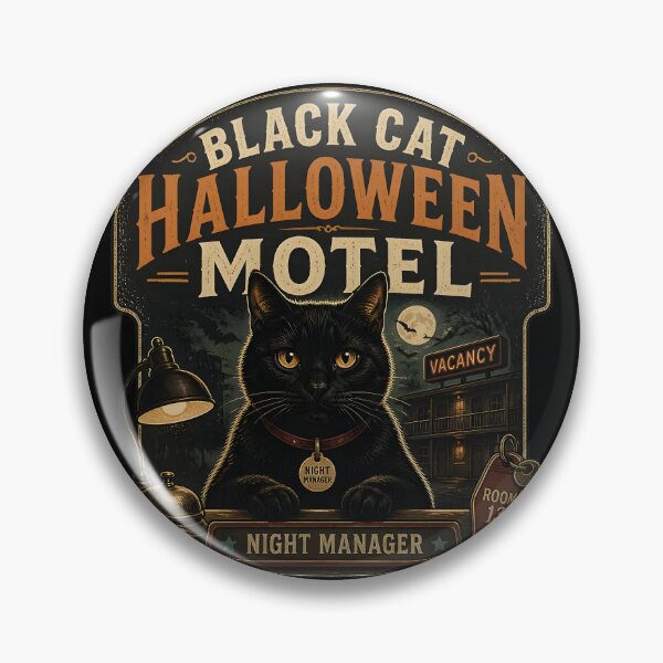 Item preview, BLACK CAT HALLOWEEN MOTEL Night Manager Halloween Vintage Screen Print designed and sold by KristenosNehk.