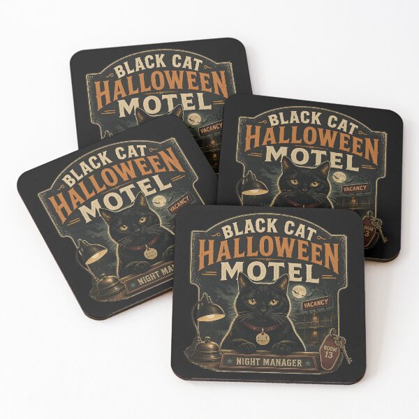 Item preview, BLACK CAT HALLOWEEN MOTEL Night Manager Halloween Vintage Screen Print designed and sold by KristenosNehk.