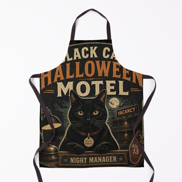Item preview, BLACK CAT HALLOWEEN MOTEL Night Manager Halloween Vintage Screen Print designed and sold by KristenosNehk.