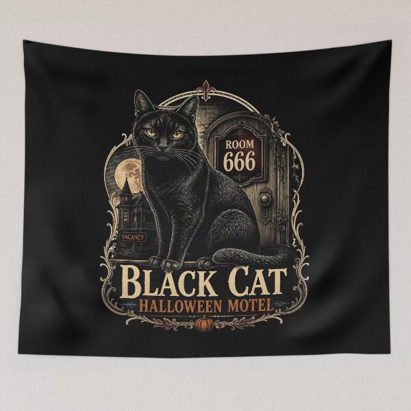 Item preview, BLACK CAT HALLOWEEN MOTEL Room 666 Halloween Gothic Engraving designed and sold by KristenosNehk.