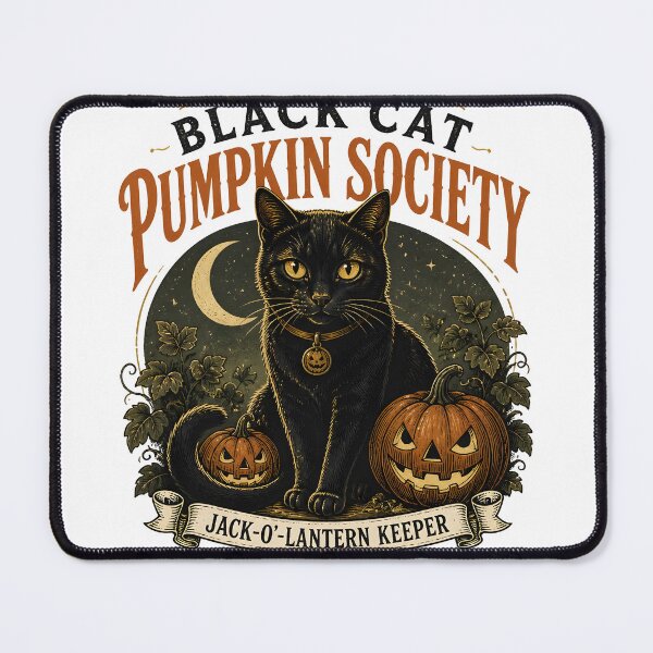 Item preview, BLACK CAT PUMPKIN SOCIETY Jack-o'-Lantern Keeper Halloween Vintage Screen Print designed and sold by OliviaHayesArt.