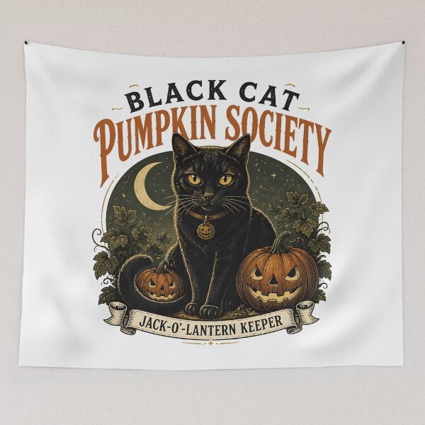 Item preview, BLACK CAT PUMPKIN SOCIETY Jack-o'-Lantern Keeper Halloween Vintage Screen Print designed and sold by OliviaHayesArt.