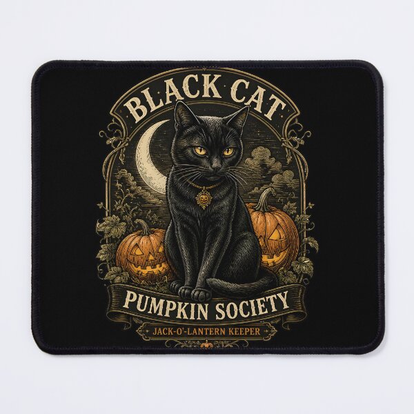 Item preview, BLACK CAT PUMPKIN SOCIETY Jack-o'-Lantern Keeper Halloween Gothic Engraving designed and sold by OliviaHayesArt.