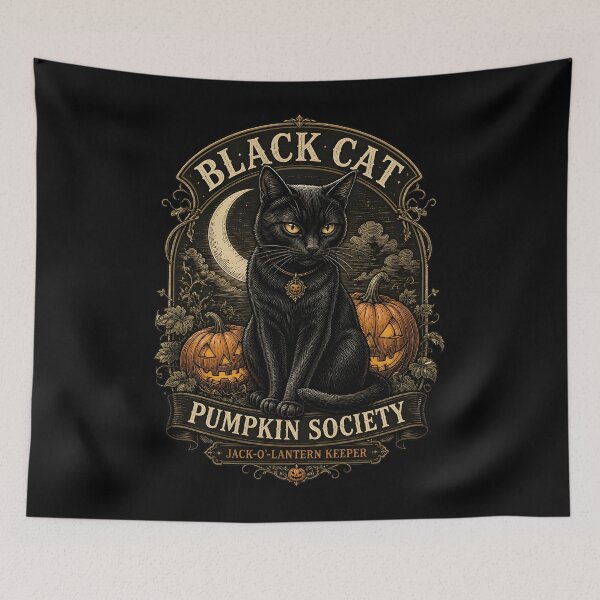 Item preview, BLACK CAT PUMPKIN SOCIETY Jack-o'-Lantern Keeper Halloween Gothic Engraving designed and sold by OliviaHayesArt.