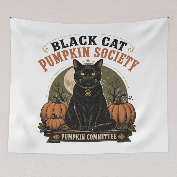 Item preview, BLACK CAT PUMPKIN SOCIETY Pumpkin Committee Halloween Vintage Screen Print designed and sold by OliviaHayesArt.