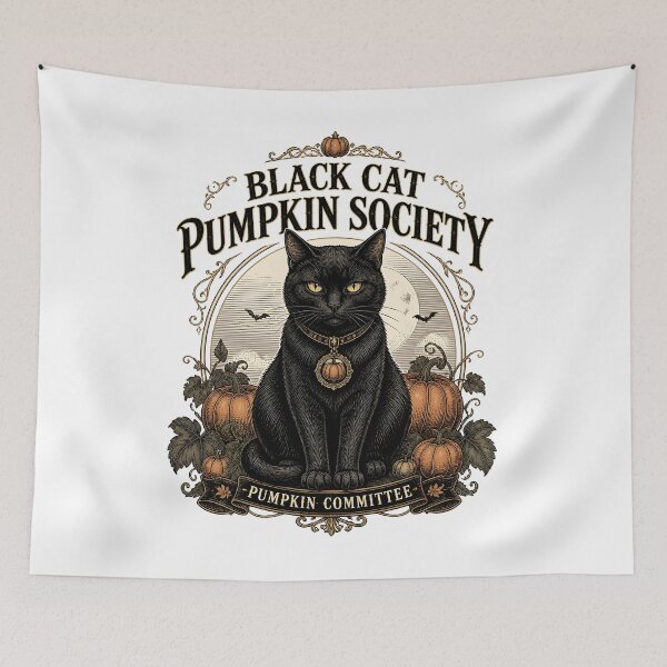 Item preview, BLACK CAT PUMPKIN SOCIETY Pumpkin Committee Halloween Gothic Engraving designed and sold by OliviaHayesArt.