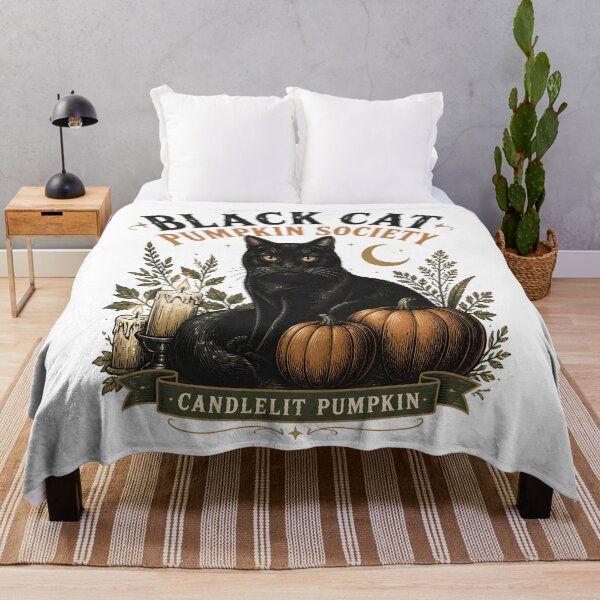 Item preview, BLACK CAT PUMPKIN SOCIETY Candlelit Pumpkin Halloween Vintage Screen Print designed and sold by OliviaHayesArt.