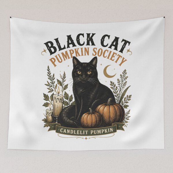 Item preview, BLACK CAT PUMPKIN SOCIETY Candlelit Pumpkin Halloween Vintage Screen Print designed and sold by OliviaHayesArt.