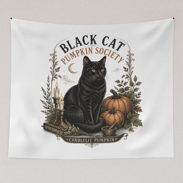 Item preview, BLACK CAT PUMPKIN SOCIETY Candlelit Pumpkin Halloween Gothic Engraving designed and sold by OliviaHayesArt.
