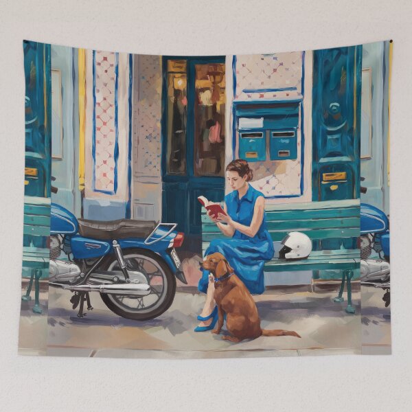 Item preview, Woman Reading with Her Dog, Impressionist Street Painting designed and sold by CARRAANN.