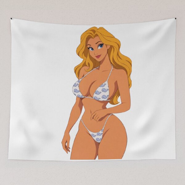 Item preview, Retro Blonde Whale Bikini Pin Up – Vintage Cartoon Beach Girl designed and sold by  Hollow Moon Studios..