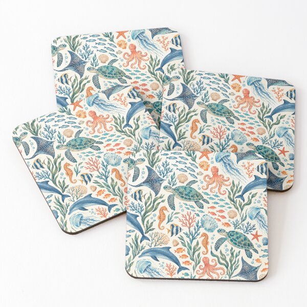 Item preview, Aquamarine Ocean Life Pattern designed and sold by Glottopia.