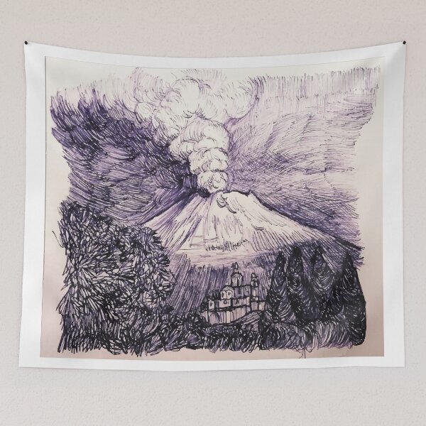 Item preview, Erupting Volcano Ink Crosshatch Sketch designed and sold by empiric-designs.