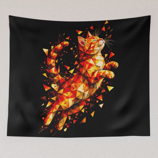 Item preview, Geometric Fire Cat – Abstract Orange Red Cat Art | Colorful Polygonal Feline Design designed and sold by Kittcatking.