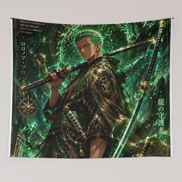 Item preview, Zoro | Emerald Dragon Samurai – Three Sword Warrior Fantasy Art designed and sold by Dyan4.