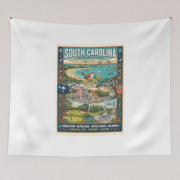 Item preview, South Carolina Travel Poster – The Palmetto State Vintage Coastal Art designed and sold by ElartedeNoel.