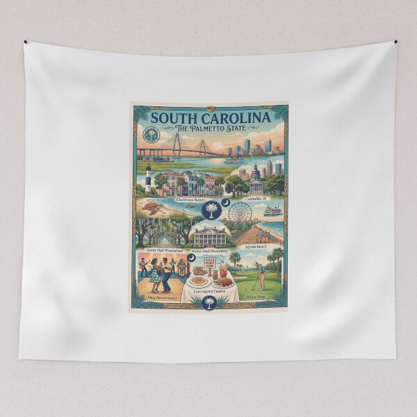 Item preview, Copy of South Carolina Travel Poster – The Palmetto State Vintage Coastal Art designed and sold by ElartedeNoel.
