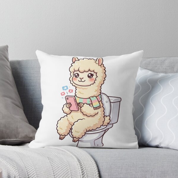 Item preview, Cute Alpaca on Toilet with Phone designed and sold by TrendingFabrics.