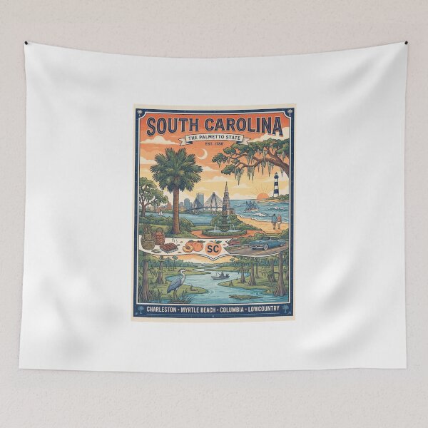 Item preview,  South Carolina Travel Poster – The Palmetto State Vintage Coastal Art designed and sold by ElartedeNoel.