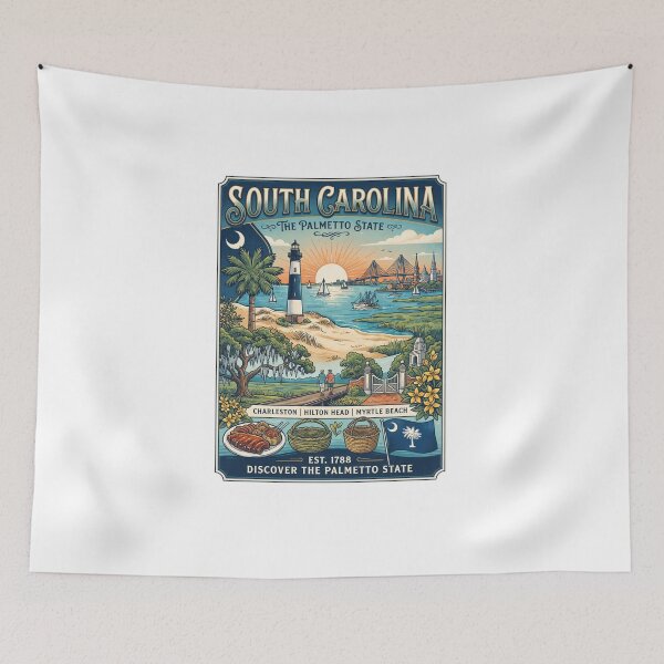 Item preview,  South Carolina Travel Poster – The Palmetto State Vintage Coastal Art designed and sold by ElartedeNoel.
