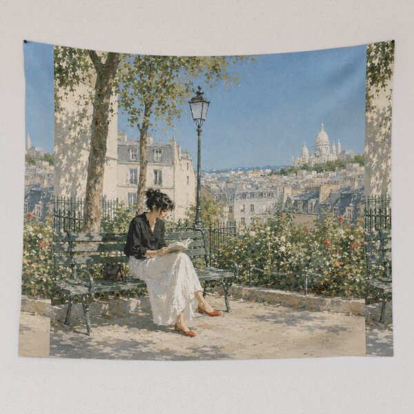 Item preview, Woman Reading in Montmartre Park, Impressionist Painting designed and sold by CARRAANN.