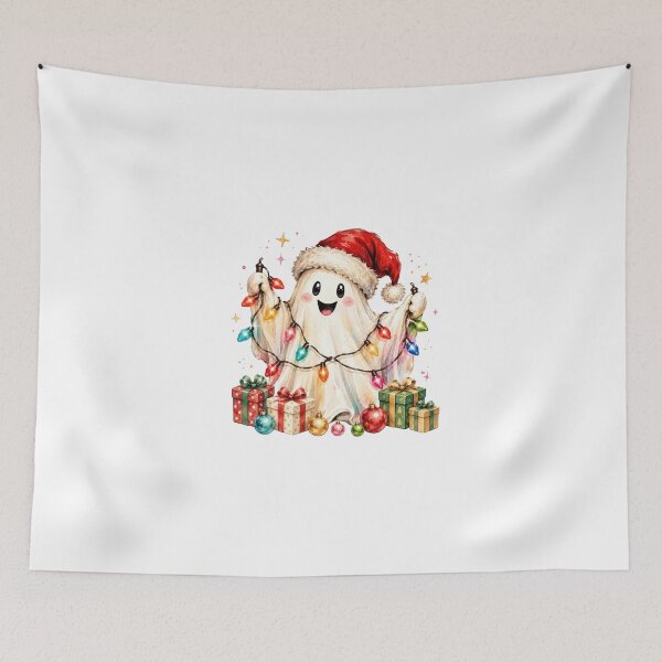 Item preview, Cute Spooky Christmas Ghost With Fairy Lights designed and sold by DYAFLK.