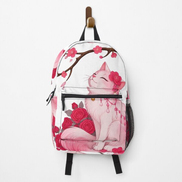 Item preview, Blossom Spirit Cat – Pink Floral Japanese Inspired Cat Art designed and sold by reezorrrr.