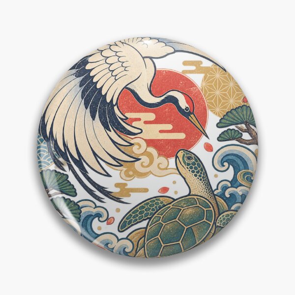 Item preview, Vintage Japanese Crane & Turtle Art – Retro Japan T-Shirt & Sticker – Tsuru Kame Good Luck Longevity Design designed and sold by アミヤジャ.