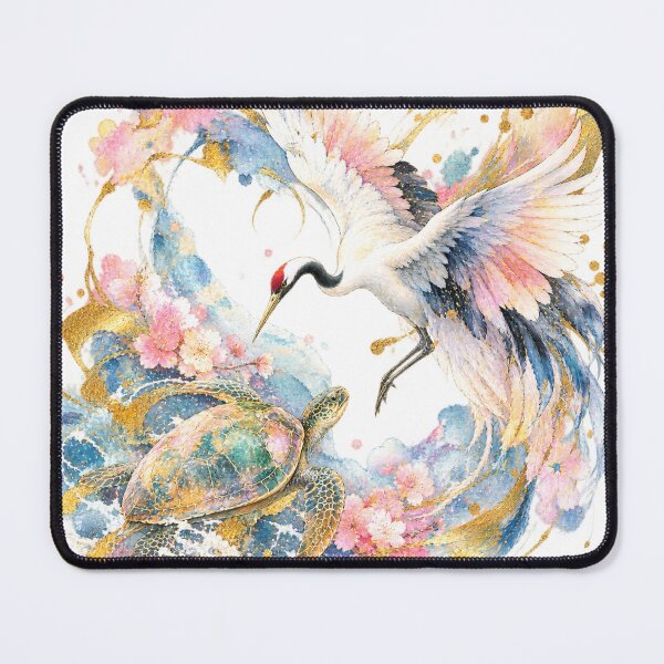 Item preview, Japanese Crane & Turtle – Lucky Symbols Watercolor Art | Kintsugi Gold, Sakura & Japanese Zen Aesthetic designed and sold by アミヤジャ.