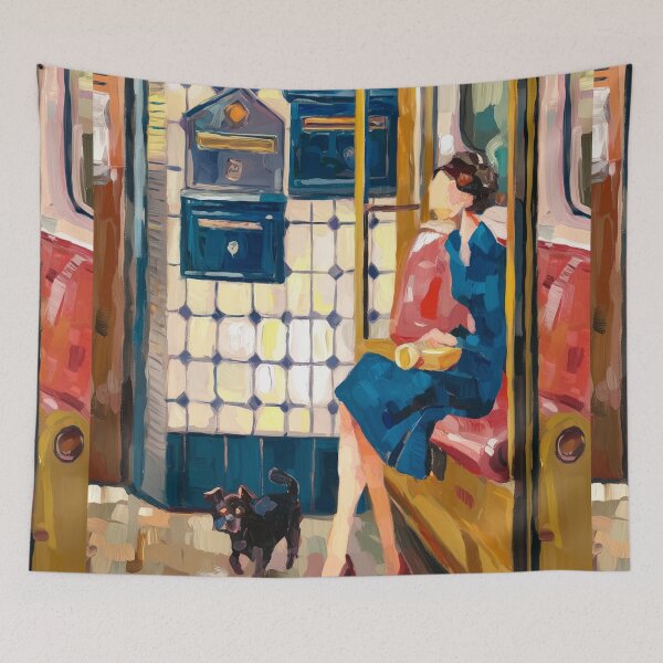 Item preview, Waiting for the Metro with Her Dog, Impressionist Painting designed and sold by CARRAANN.