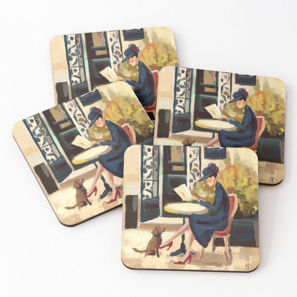 Item preview, A Quiet Café Table with Her Dog, Impressionist Painting designed and sold by CARRAANN.